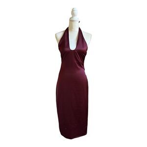 Jason Wu Burgundy Wine Red Halter Dress Satin Feel Formal Luxury Brand US XS NWT